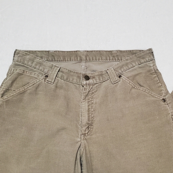 VINTAGE 90s Wrangler Grunge Tan Corduroy High Rise Tapered Leg Cargo Pants 34x30 - Picture 3 of 11